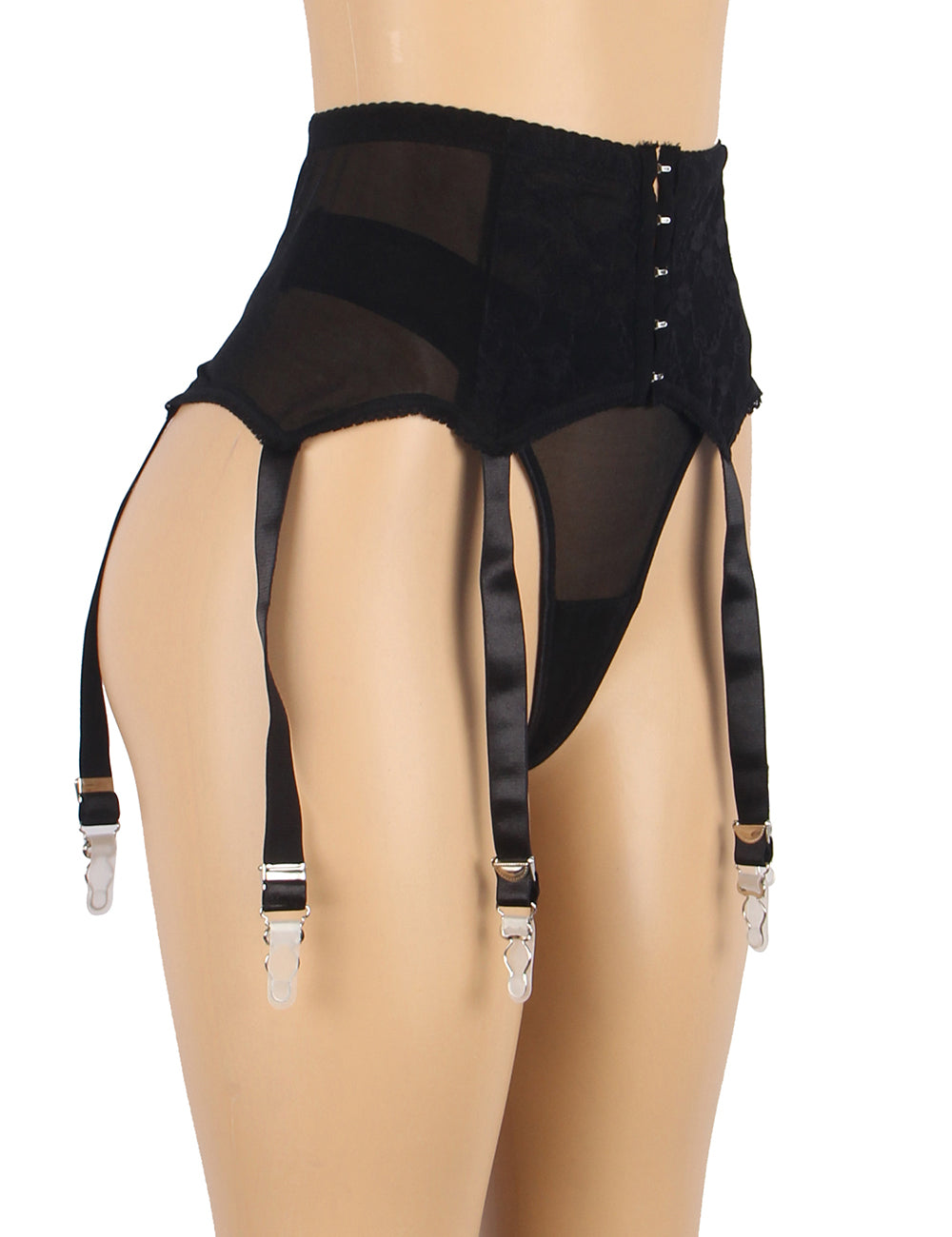 Culotte en dentelle noire sexy avec porte-jarretelles et fermeture à cinq agrafes