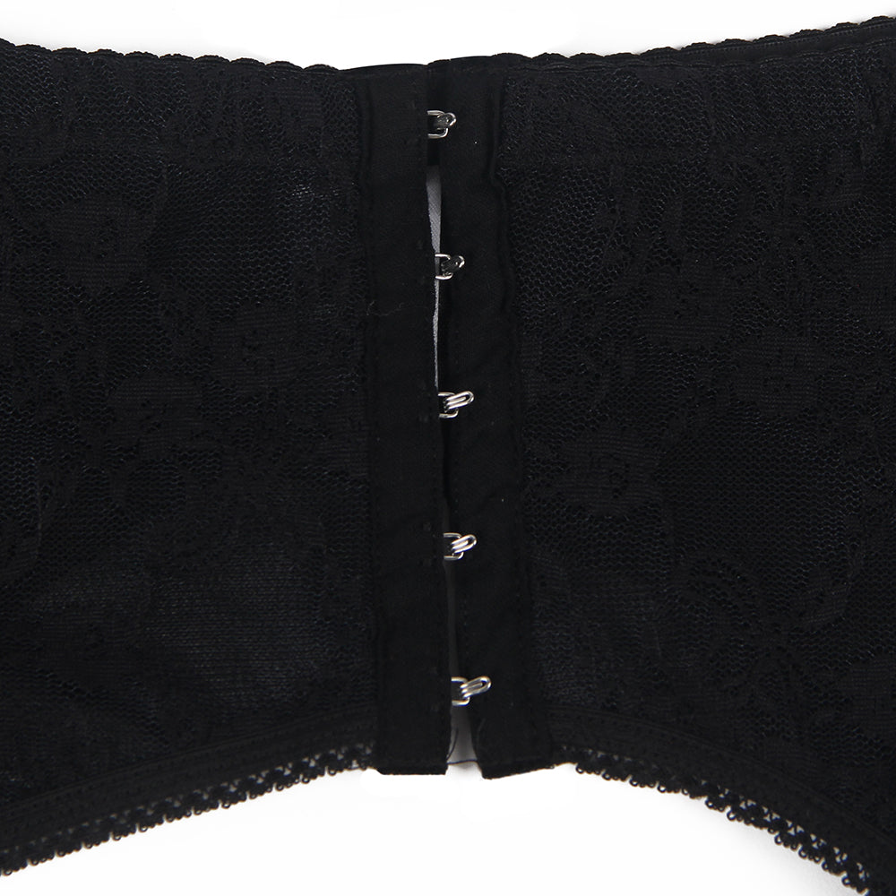 Culotte en dentelle noire sexy avec porte-jarretelles et fermeture à cinq agrafes