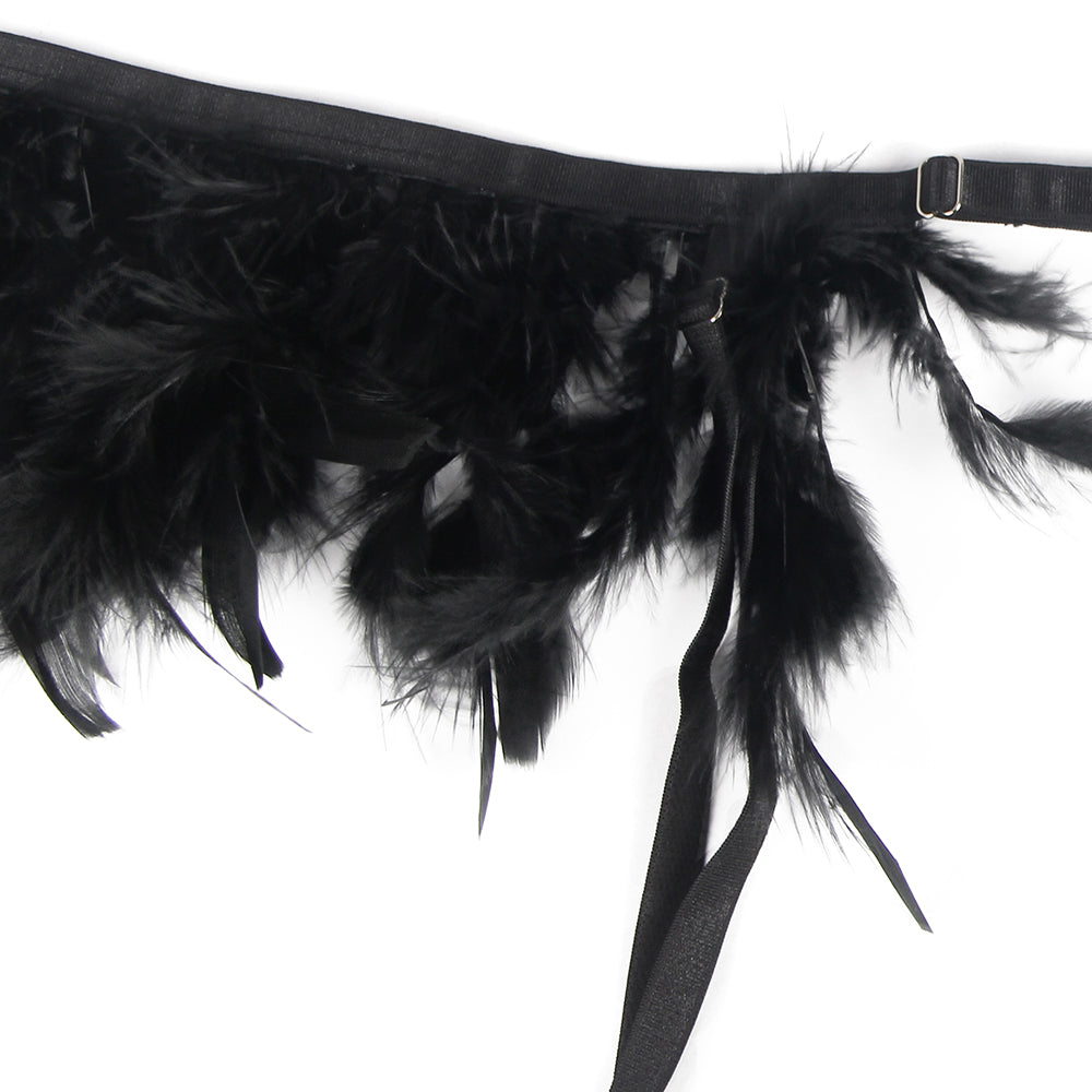 Black Feather Lace Underwire Garter Lingerie Set