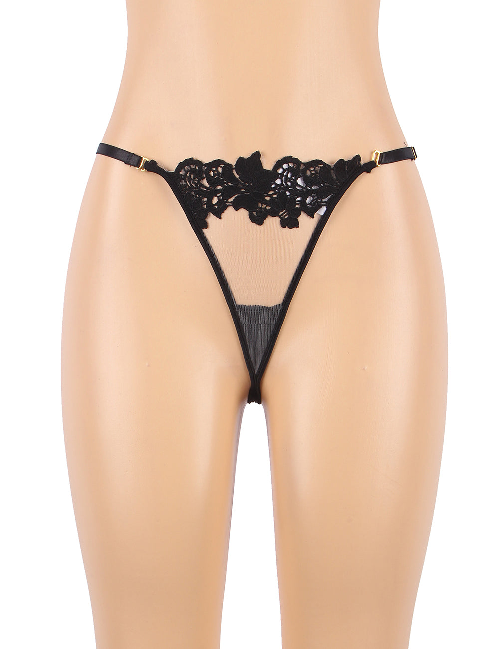 Schwarzes Dessous-Set mit Bügel-Strumpfhalter und floraler Spitze