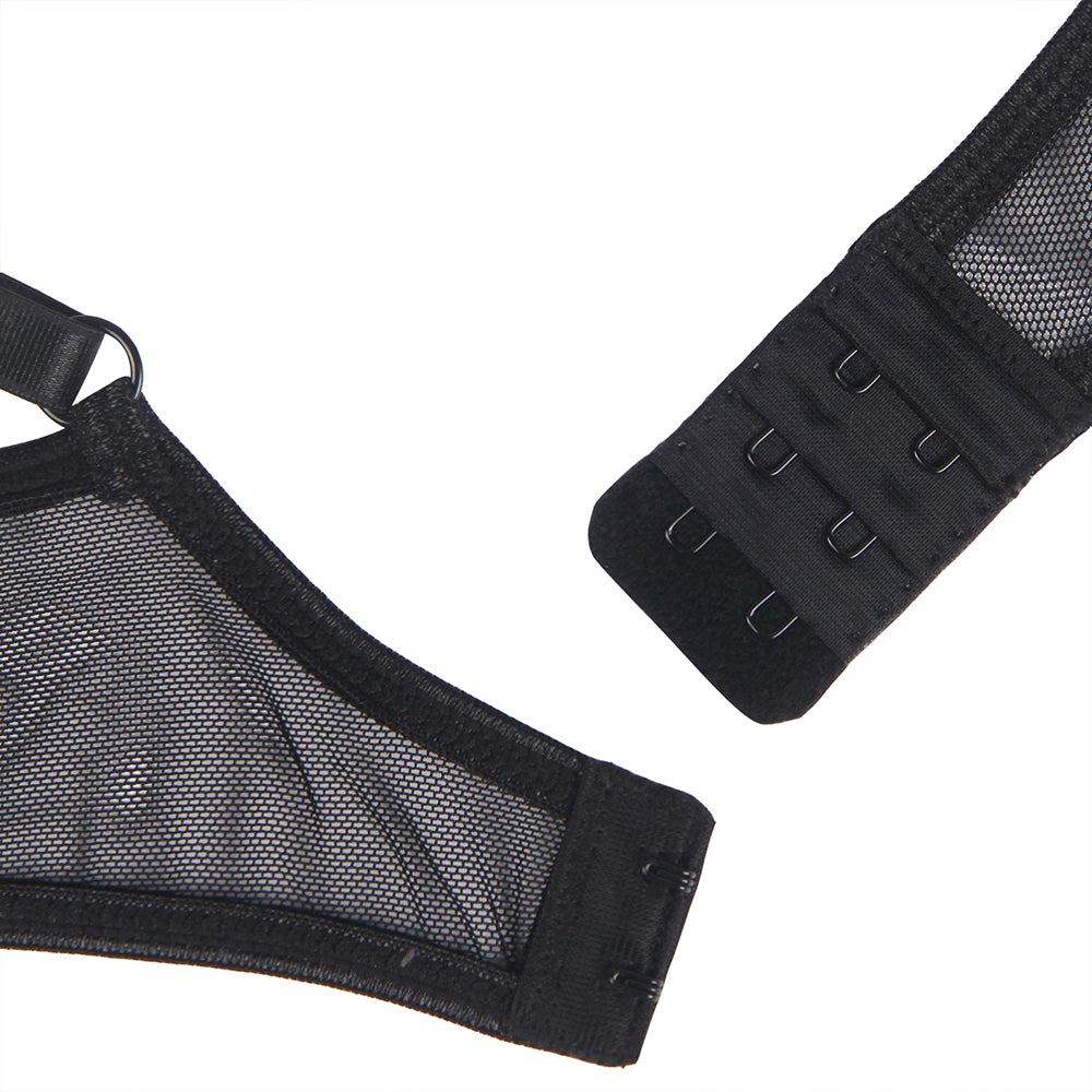 Black Underwire Mesh Flower Patterns Bra Set