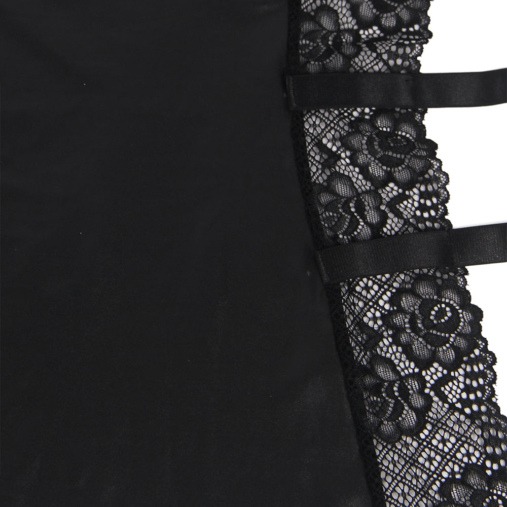 Sexy Black Lace Floral Decoration Underwire Backless Leather Lingerie
