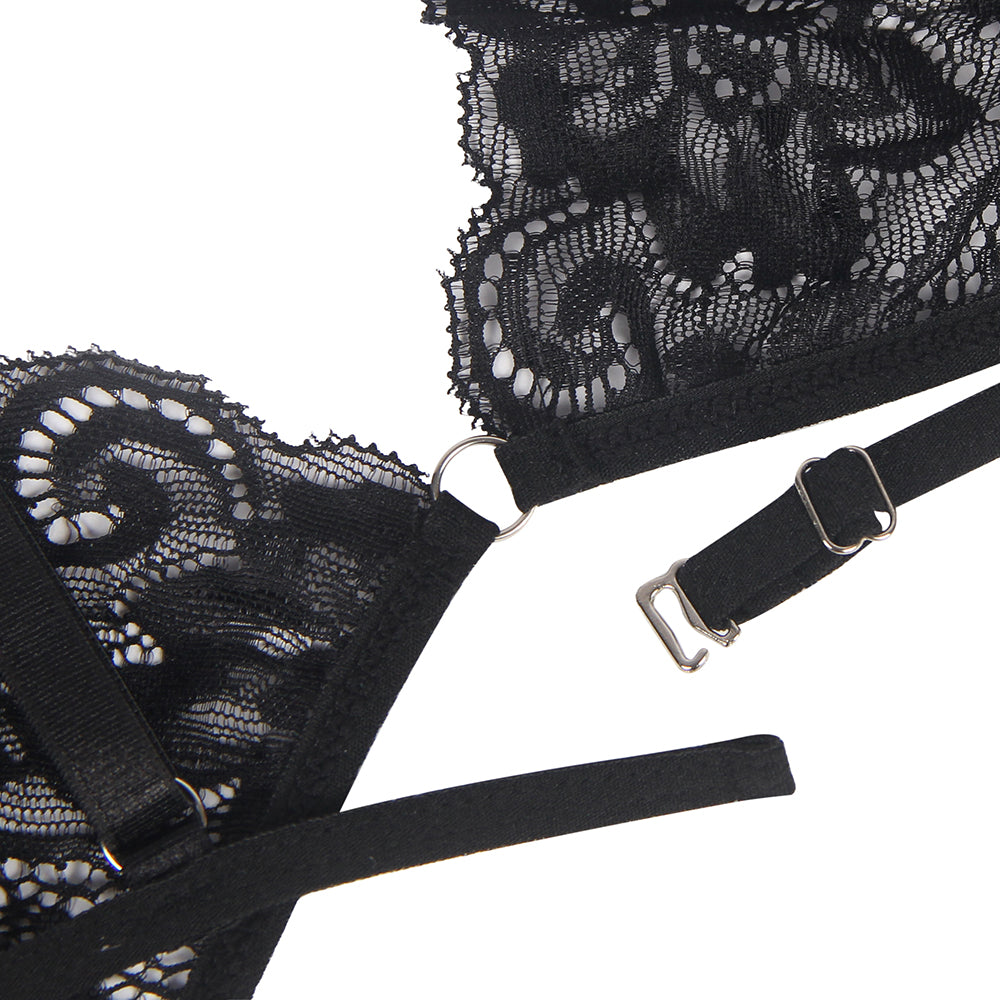 Schwarzes Set aus Strumpfhalter und Beinring mit durchbrochenem Spitzendesign
