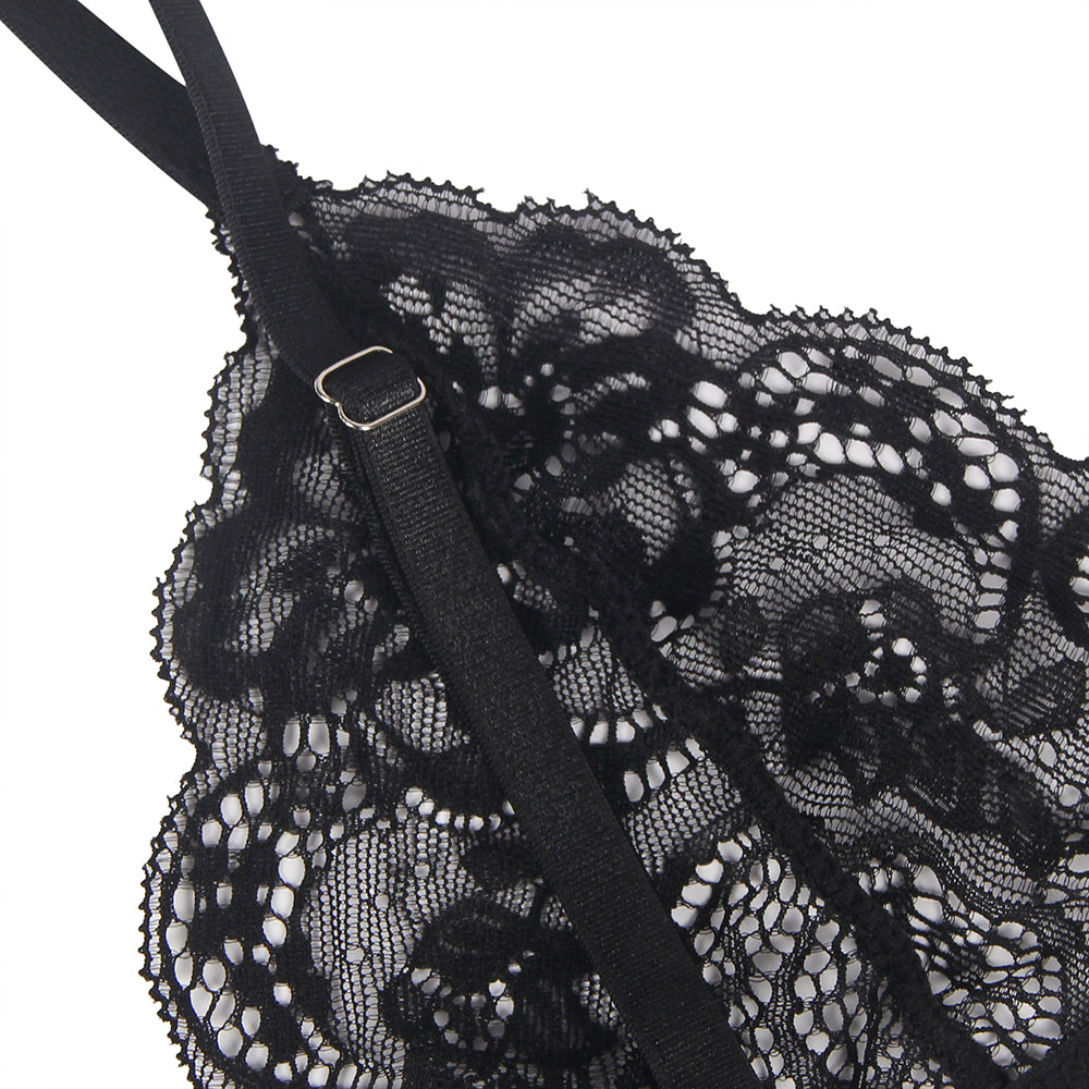 Schwarzes Set aus Strumpfhalter und Beinring mit durchbrochenem Spitzendesign