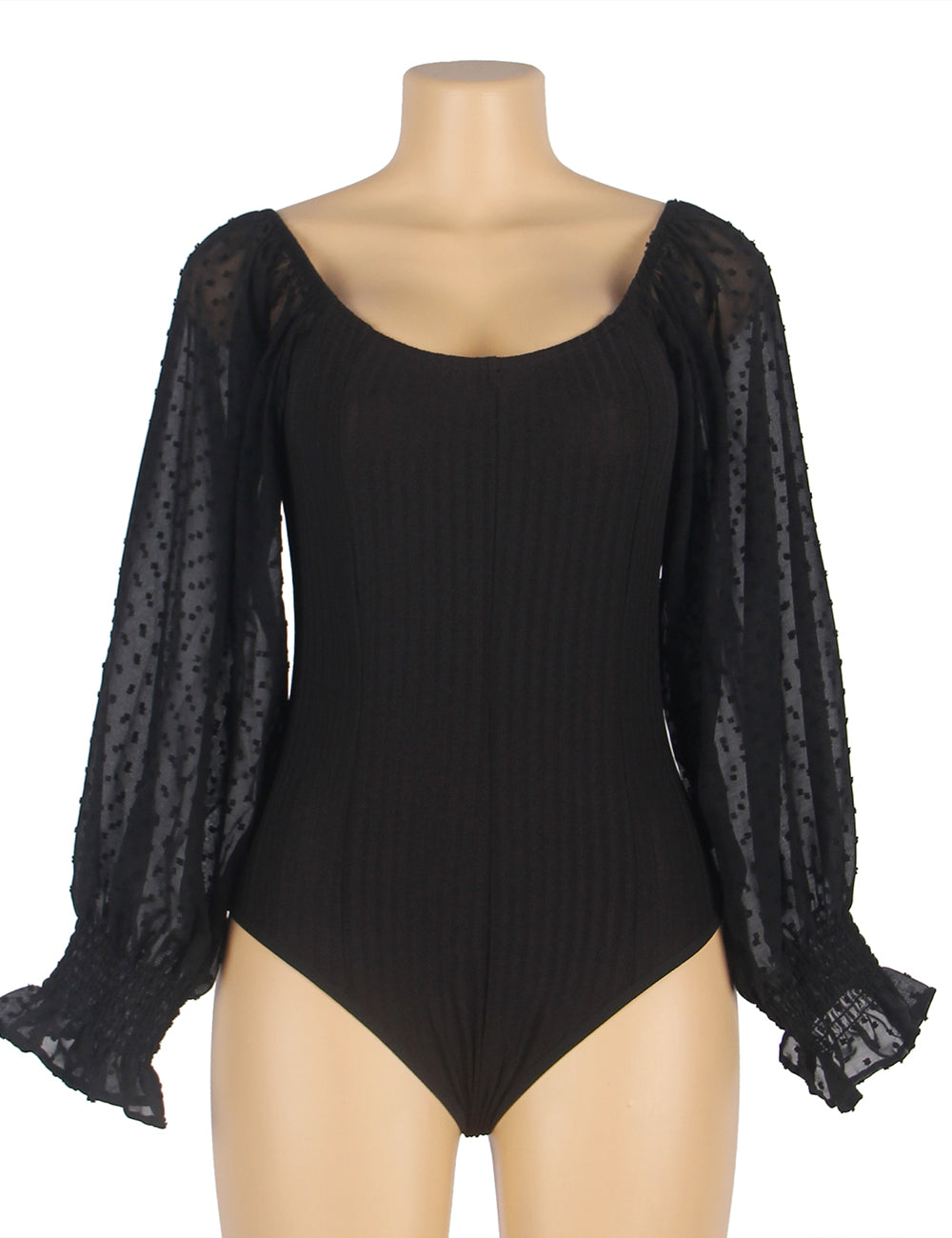 Body noir une pièce à épaules dénudées et manches longues