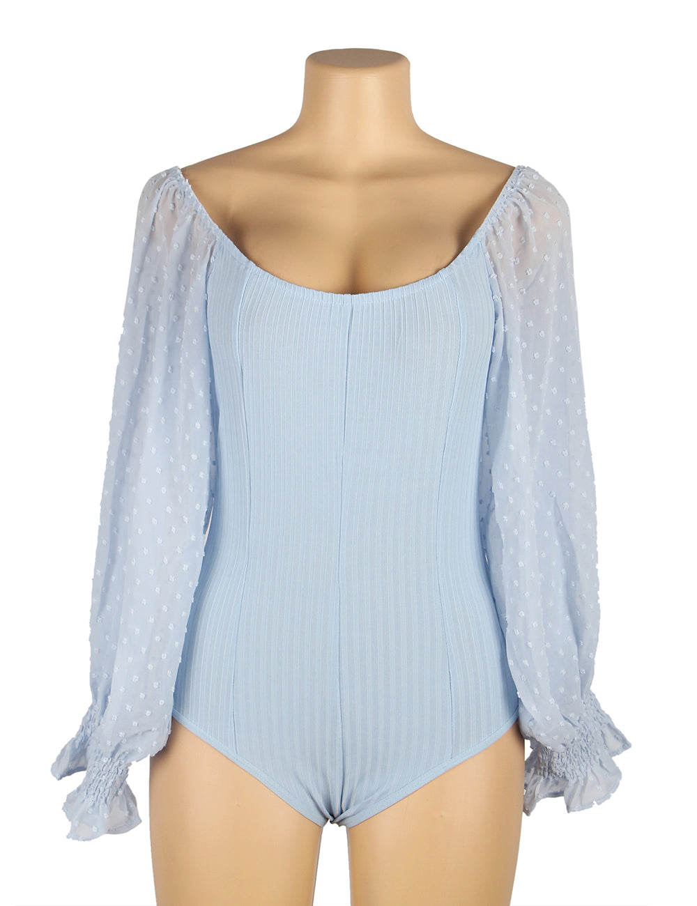 One-piece Blue Off Shoulder Long Sleeve Fashion Bodysuit