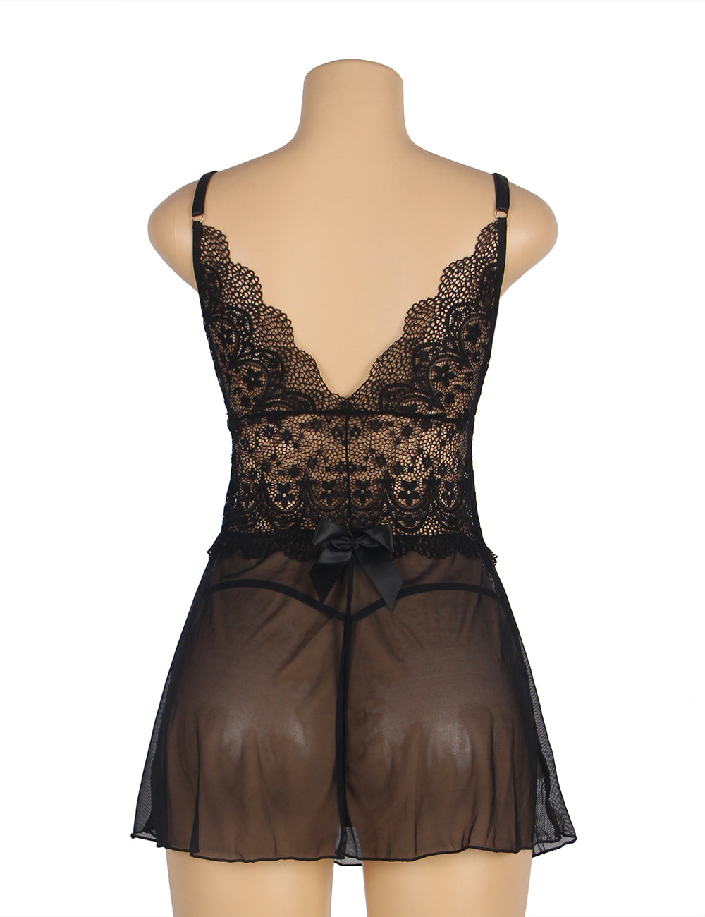 V Neck Black Lace Stitching Strap with Flower Babydoll