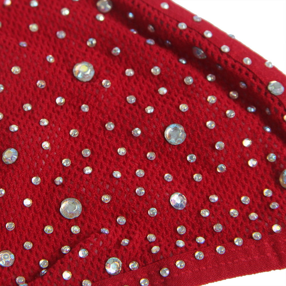 Red Sexy Diamond Fishnet Bodystocking with Gloves