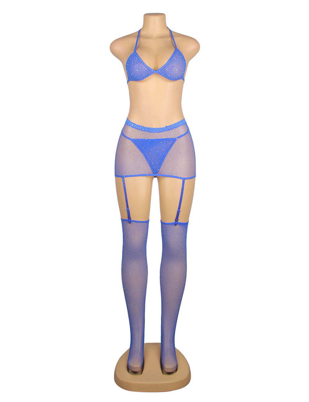 Blue Sexy Diamond Fishnet Bodystocking with Gloves