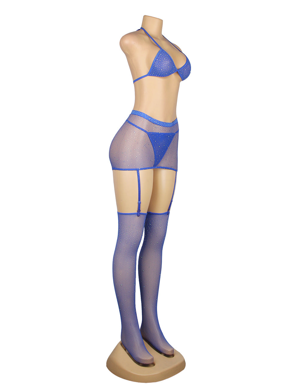 Blue Sexy Diamond Fishnet Bodystocking with Gloves
