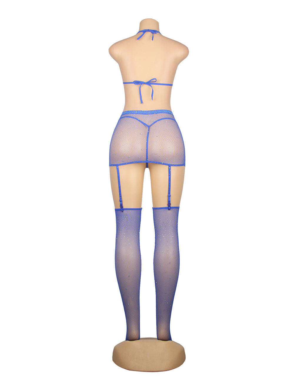 Blue Sexy Diamond Fishnet Bodystocking with Gloves