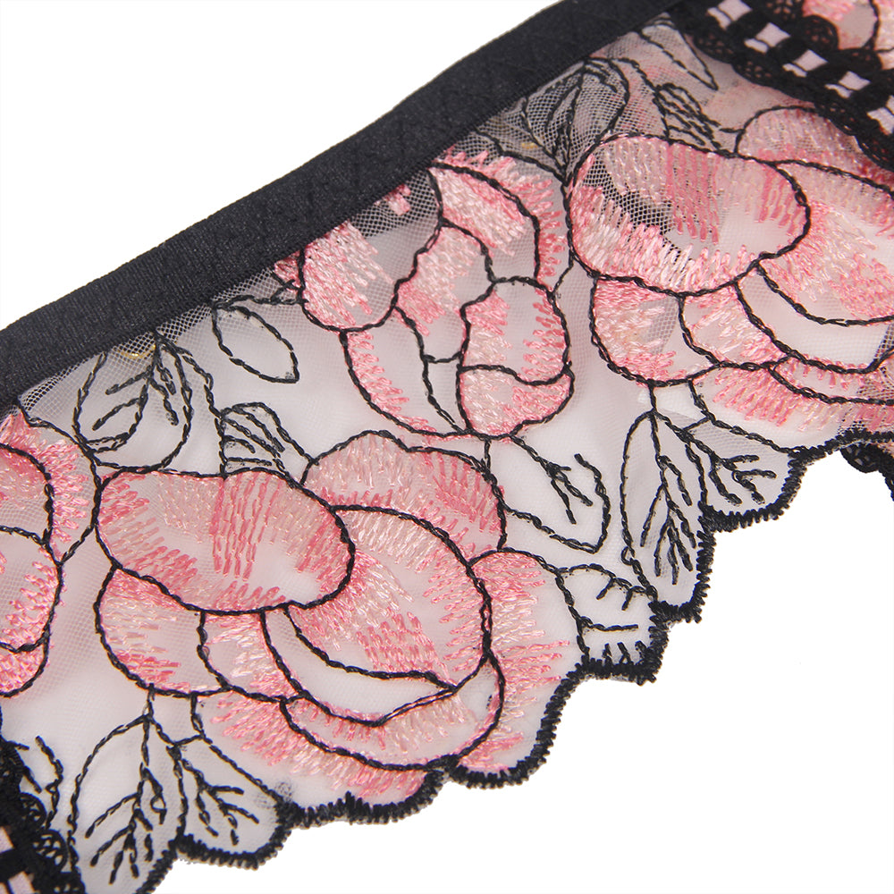 BH-Set mit rosa floraler Spitze, Bügeln und Strumpfband