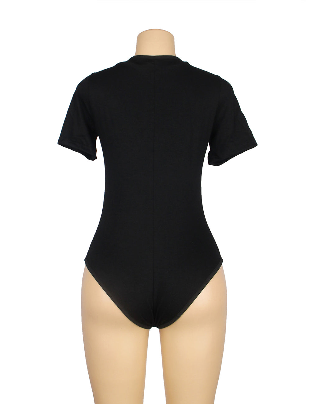 Open Crotch One-piece Short Sleeve Black Solid Color Fashion Bodysuit
