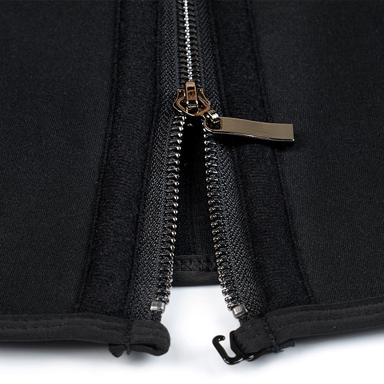 Doppelter Taillenformer mit Reißverschluss, 15 Stahlstäben, Neopren, Schwarz