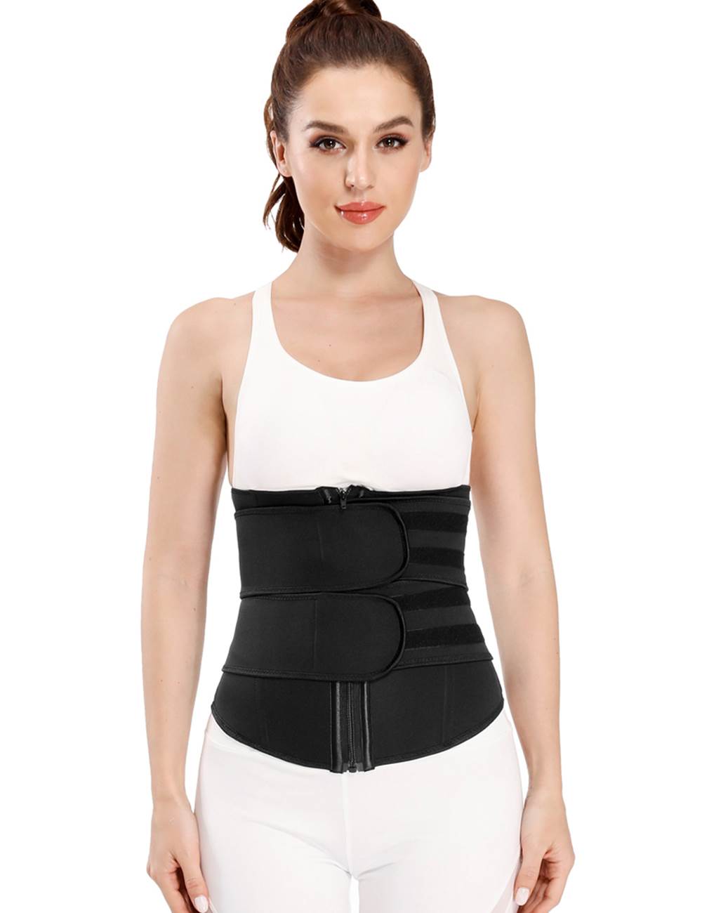 Taillenformer mit Reißverschluss, Doppelgürtel, 9 Stahlstäben, Neopren, Schwarz