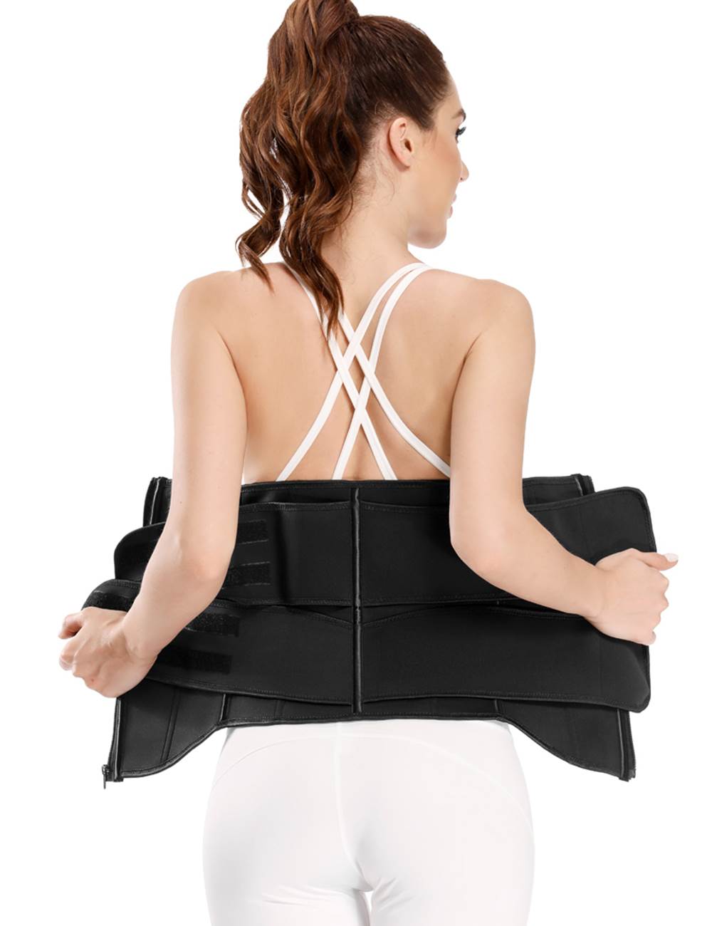 Taillenformer mit Reißverschluss, Doppelgürtel, 9 Stahlstäben, Neopren, Schwarz