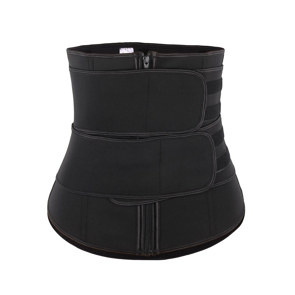 Taillenformer mit Reißverschluss, Doppelgürtel, 9 Stahlstäben, Neopren, Schwarz
