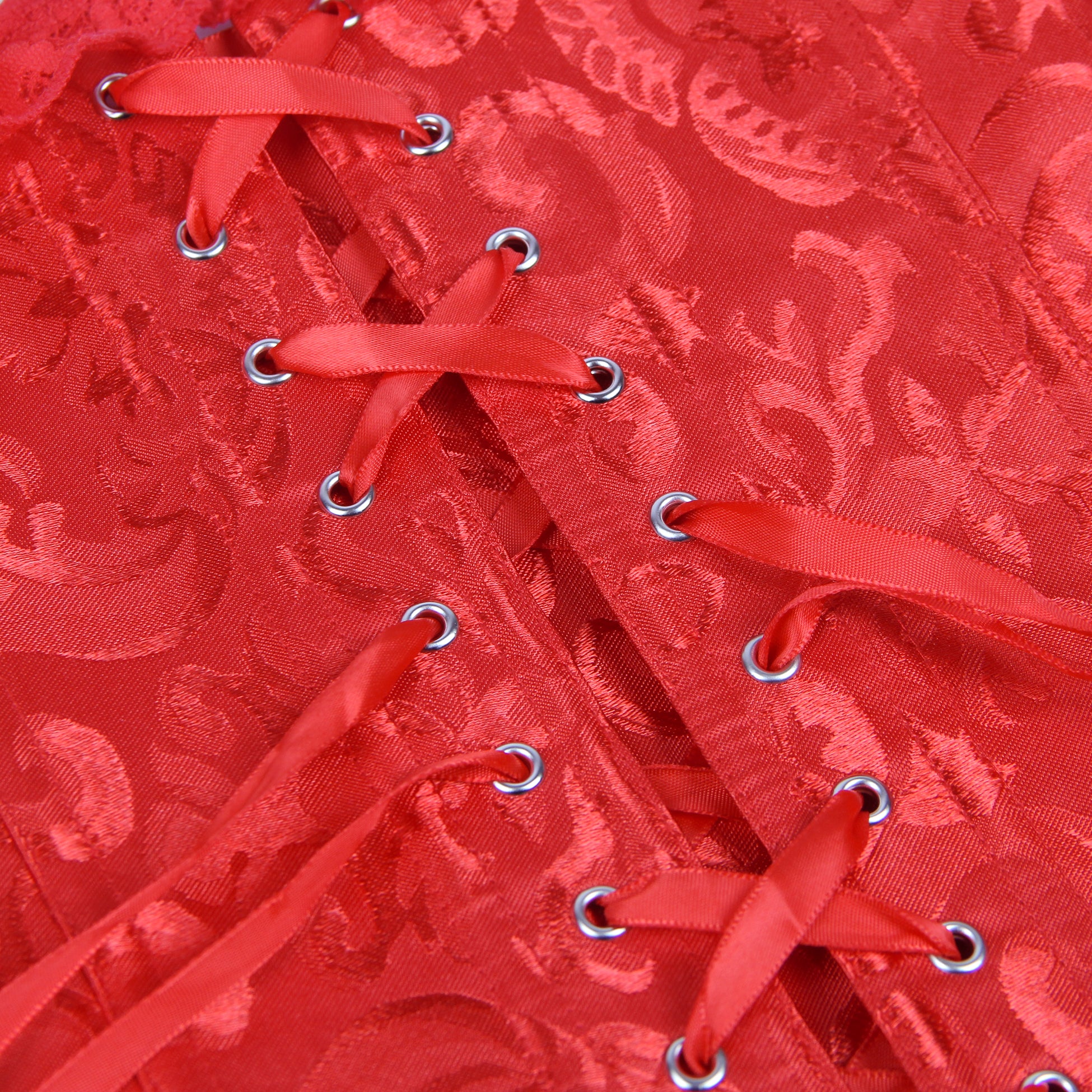 Corsets rouges à épaules dénudées, 12 pièces, baleines en plastique et dentelle, avec culotte assortie