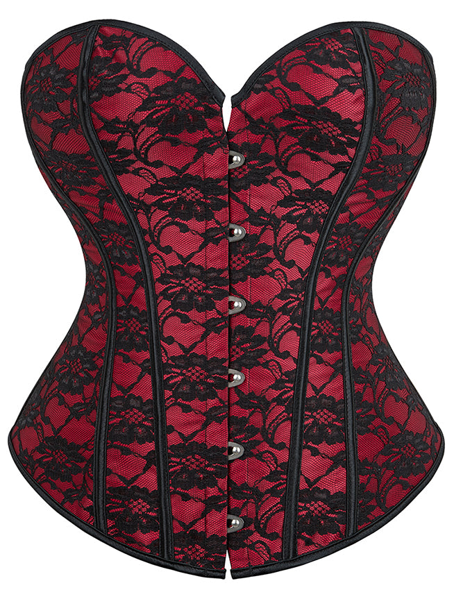 Red off Shoulder 12 Pieces Plastic Bones Corsets With Panties