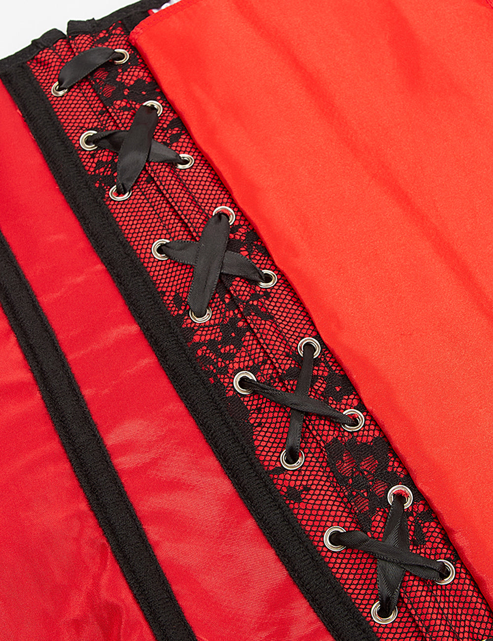 12-teiliges Korsett aus Kunststoffstäbchen, sexy Spitzenärmeln und Ziernähten