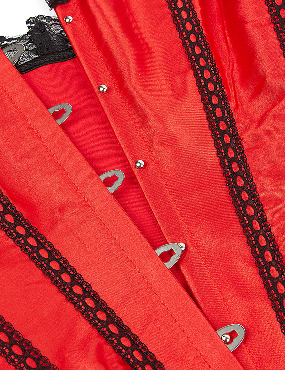 12-teiliges Korsett aus Kunststoffstäben, schwarzer Spitze und rotem Korsett