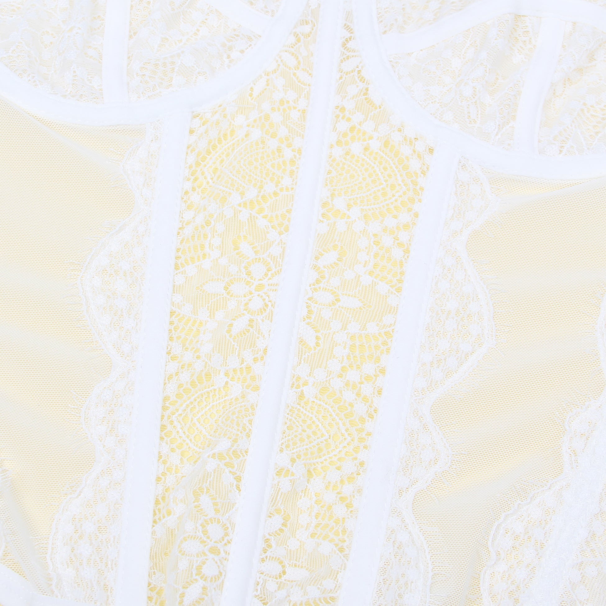 Weißes, sexy Spitzen-Strumpfhalter-BH-Top mit 9 Stäben