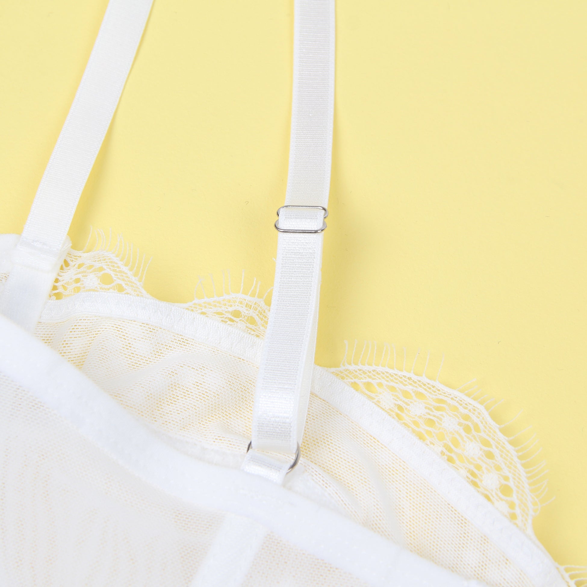 Weißes, sexy Spitzen-Strumpfhalter-BH-Top mit 9 Stäben