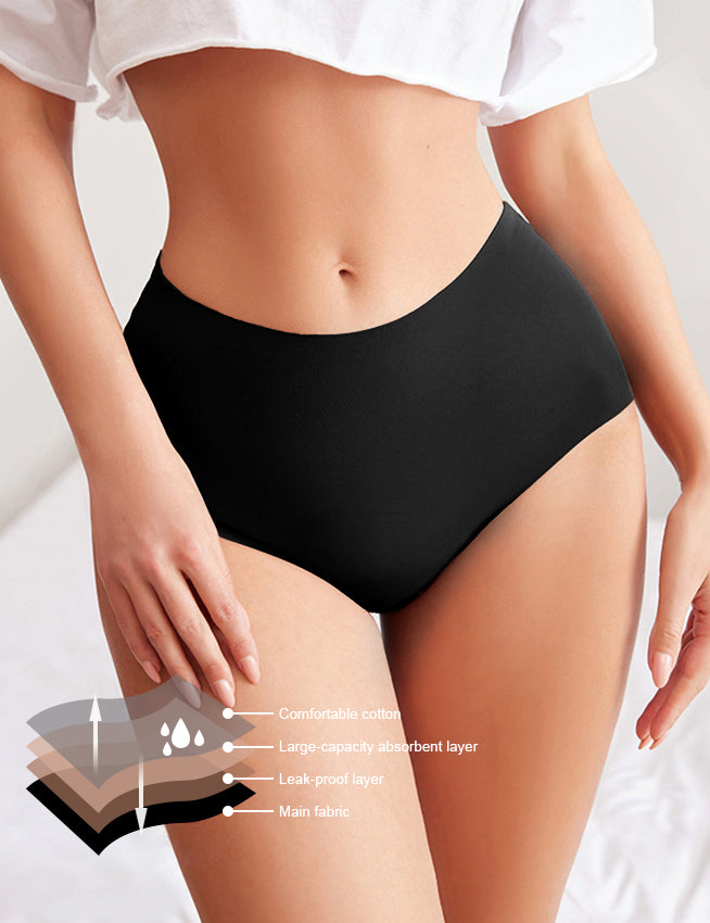 Black Seamless High Waisted 4 Layers Leak-Proof Ice Silk Menstrual Underwear