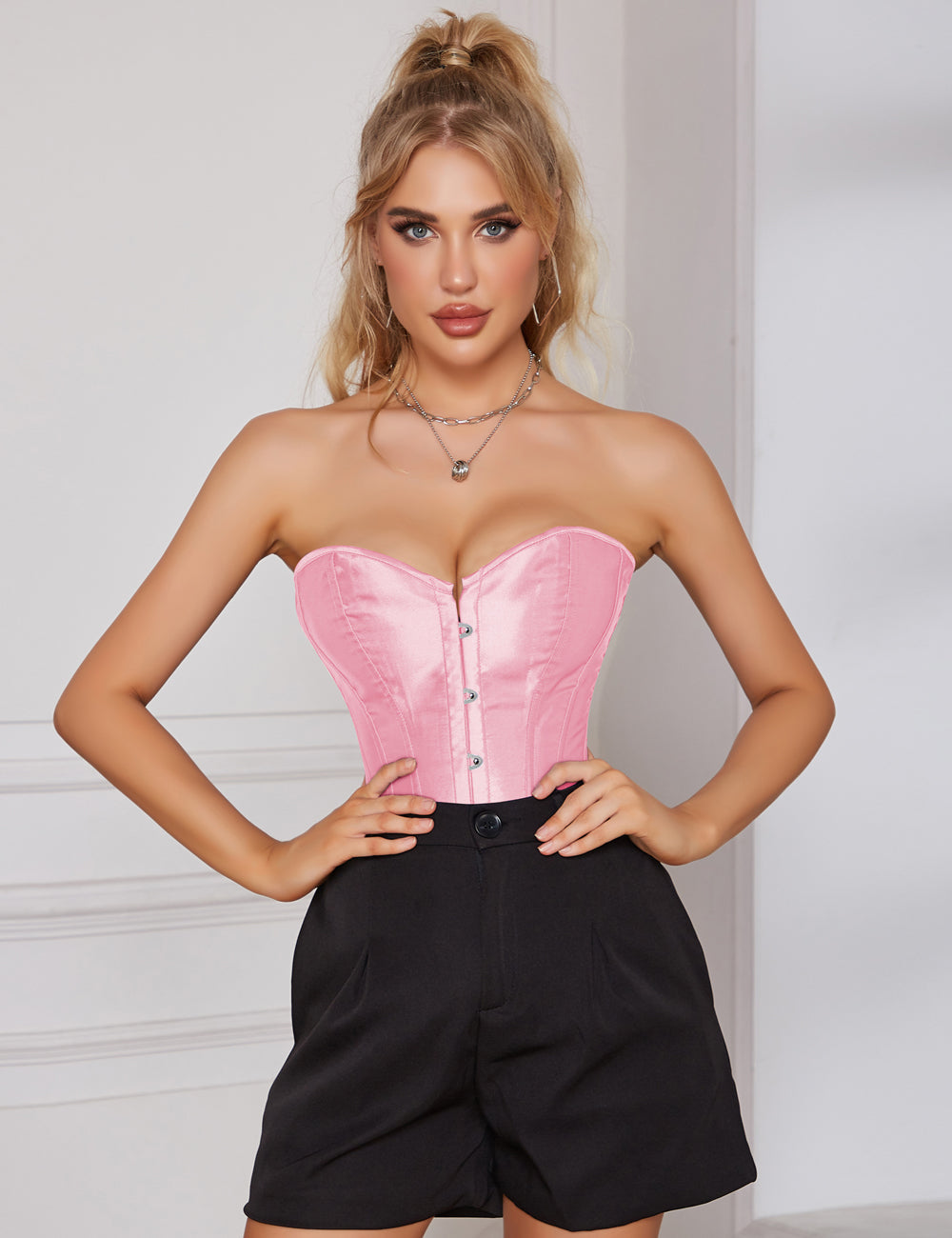 14 Pieces Plastic Bones Pink Sexy Satin Tube Top Palace Style Corset