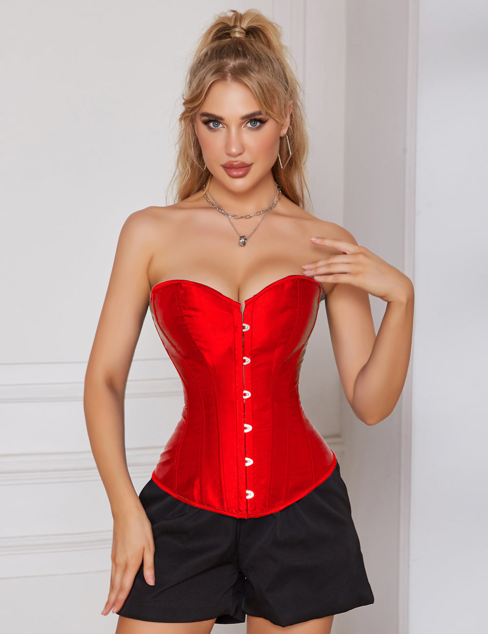 14 Pieces Plastic Bones Red Sexy Satin Tube Top Palace Style Corset