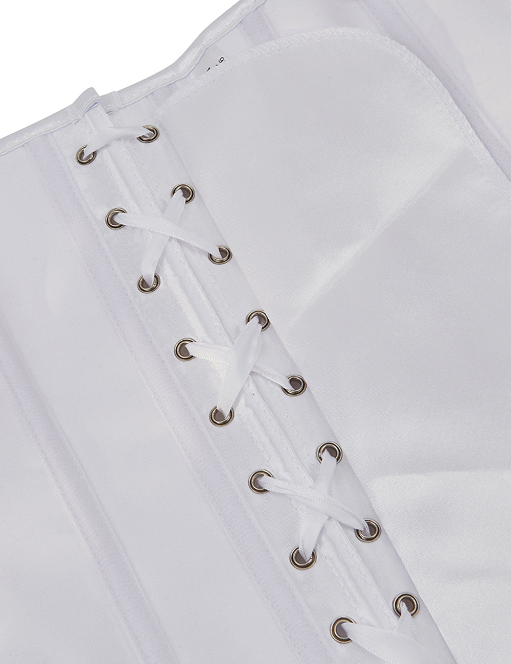 14-teiliges Korsett im Palaststil aus weißem, sexy Satin mit Kunststoffstäben