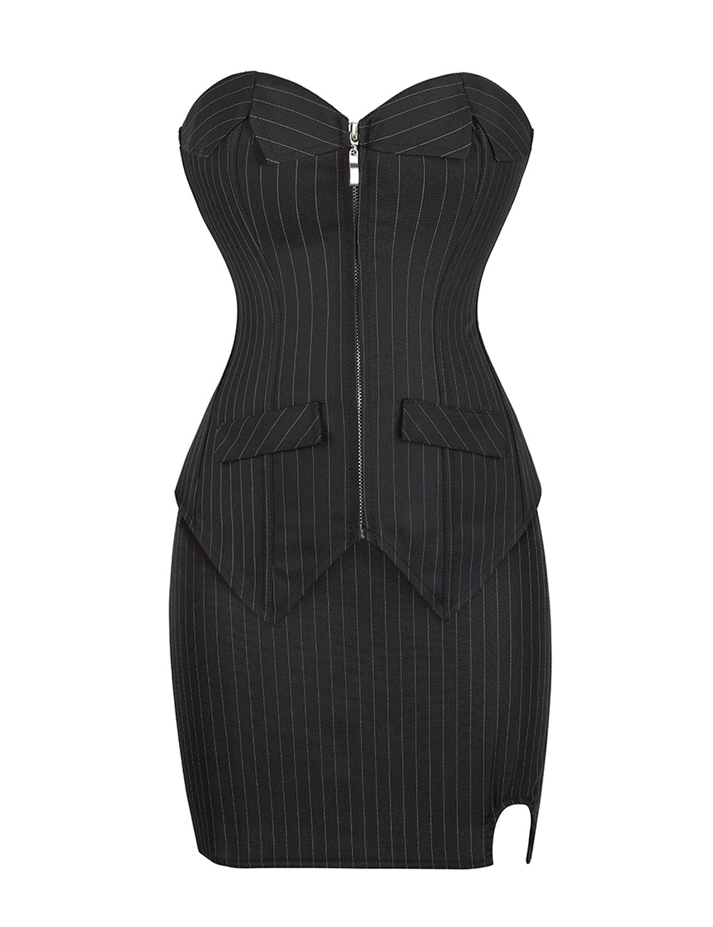 Ensemble de 12 corsets style palais, sexy, rayés, en plastique noir avec fermeture éclair et os.