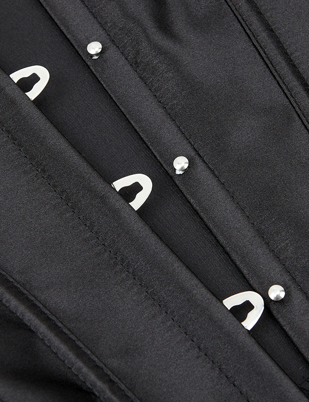 14-teiliges Korsett im Palaststil aus schwarzem, sexy Satin mit Kunststoffstäben