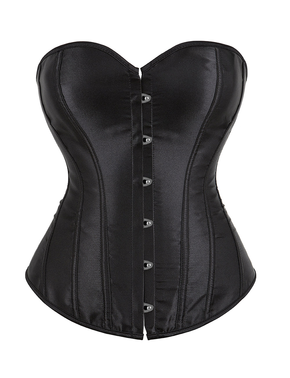 14-teiliges Korsett im Palaststil aus schwarzem, sexy Satin mit Kunststoffstäben