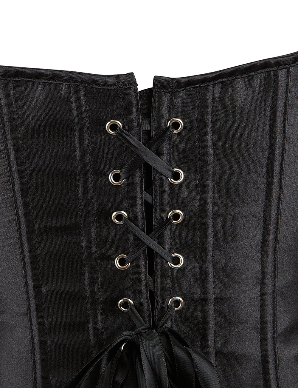 14-teiliges Korsett im Palaststil aus schwarzem, sexy Satin mit Kunststoffstäben