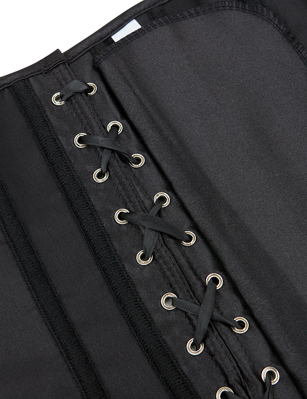 14-teiliges Korsett im Palaststil aus schwarzem, sexy Satin mit Kunststoffstäben