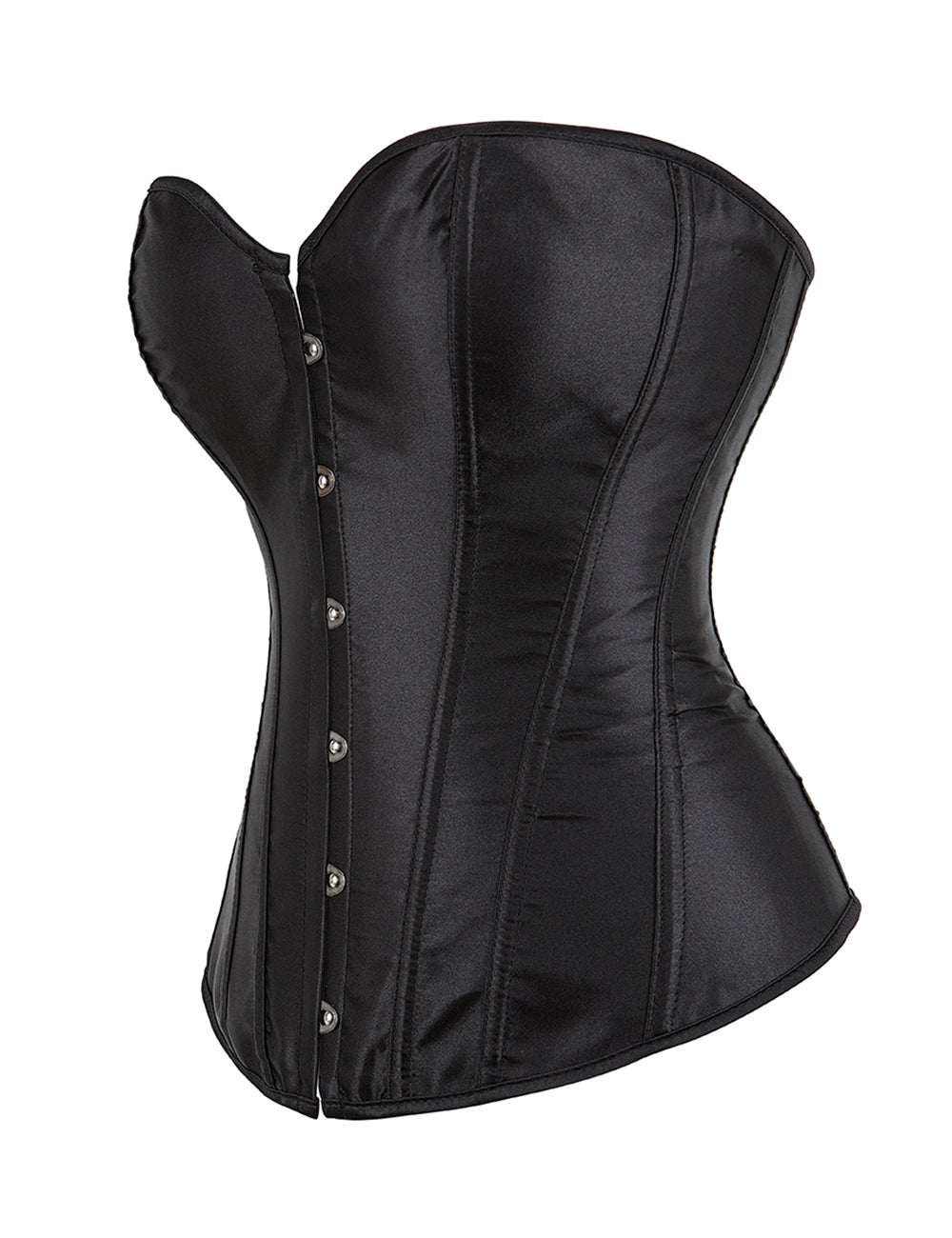 14-teiliges Korsett im Palaststil aus schwarzem, sexy Satin mit Kunststoffstäben