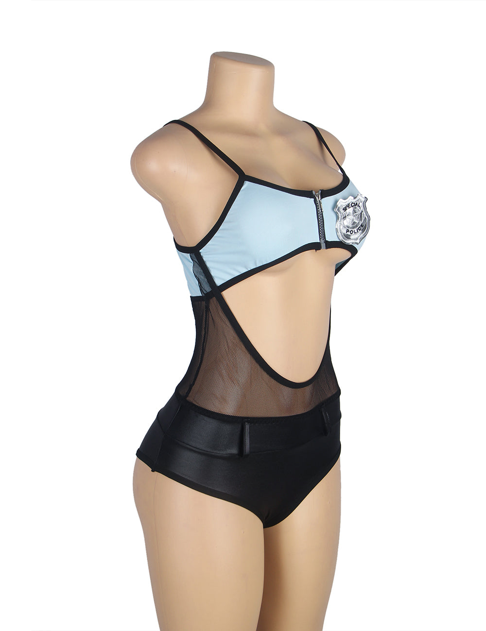 Zipper Front Hollow Out Police Costume with Headwear