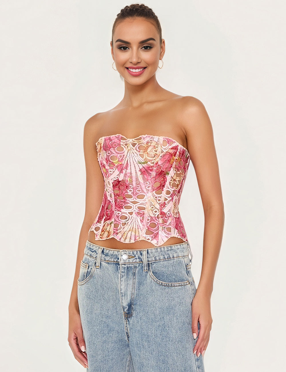 14 Bones Printing Hollow Lace-up Court-style Corset