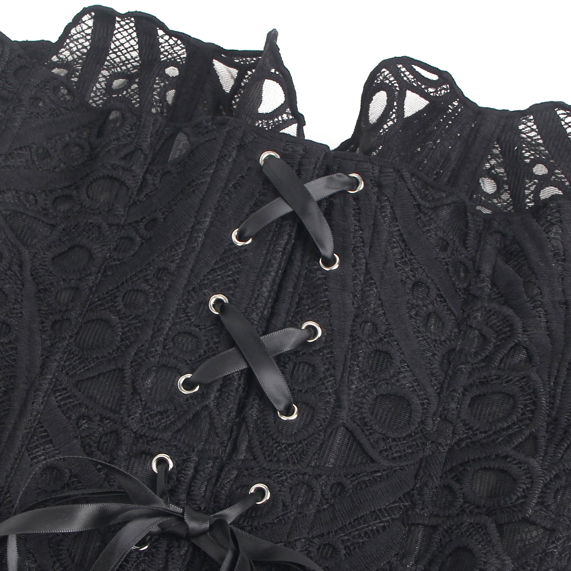 Corset noir ajouré à lacets style cour, 14 baleines