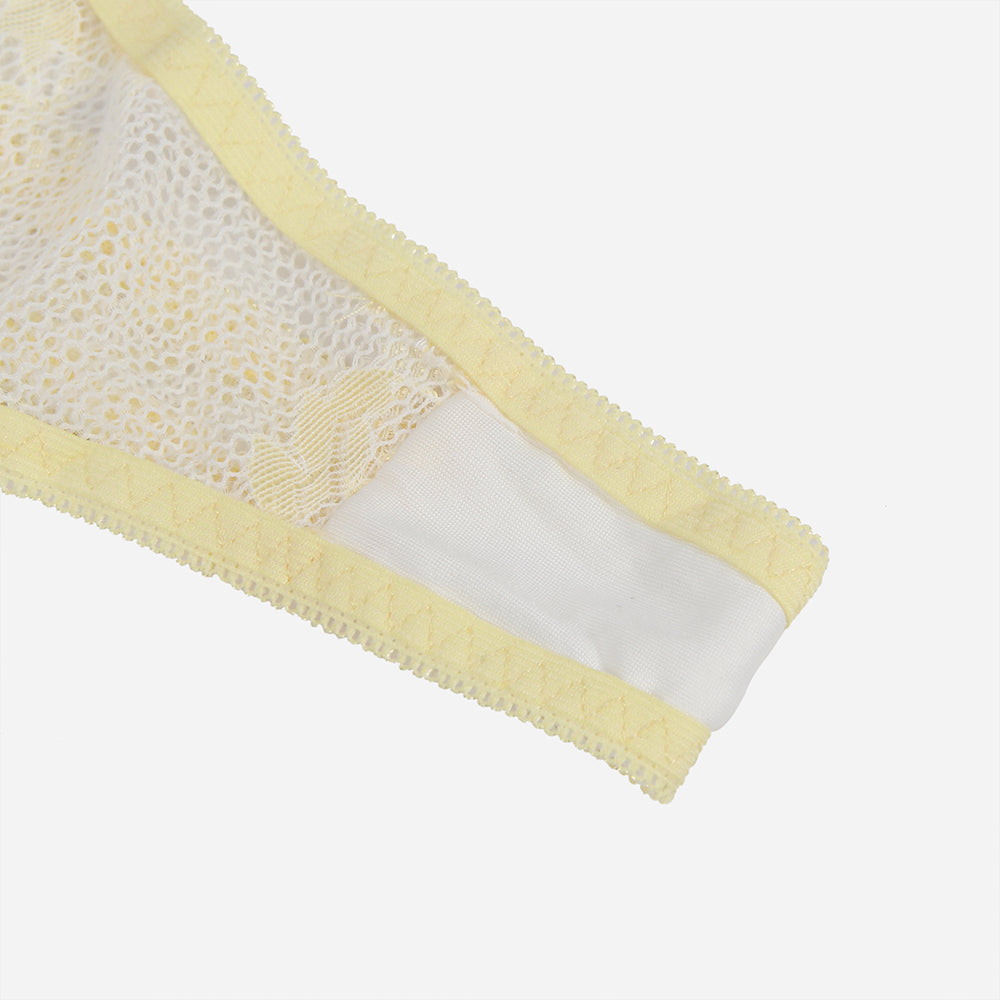 Yellow Two Straps Floral Lace Underwire Bra Set