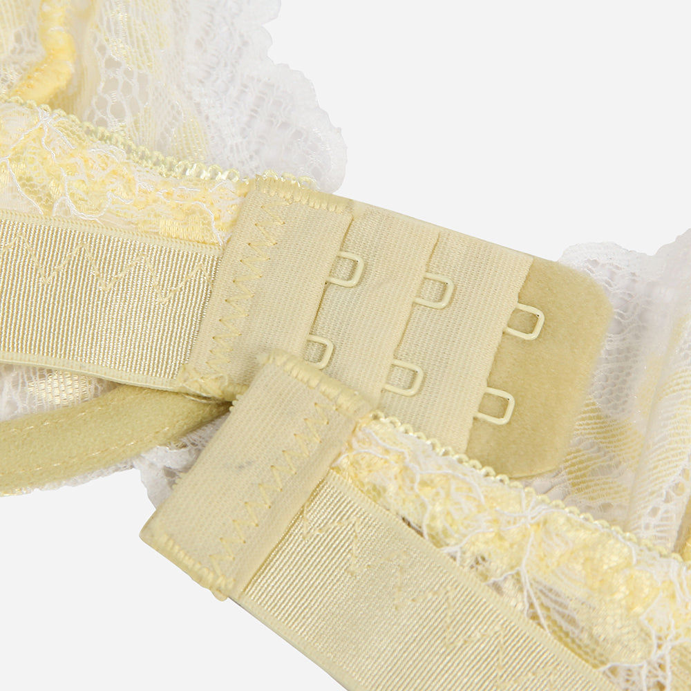 Yellow Two Straps Floral Lace Underwire Bra Set