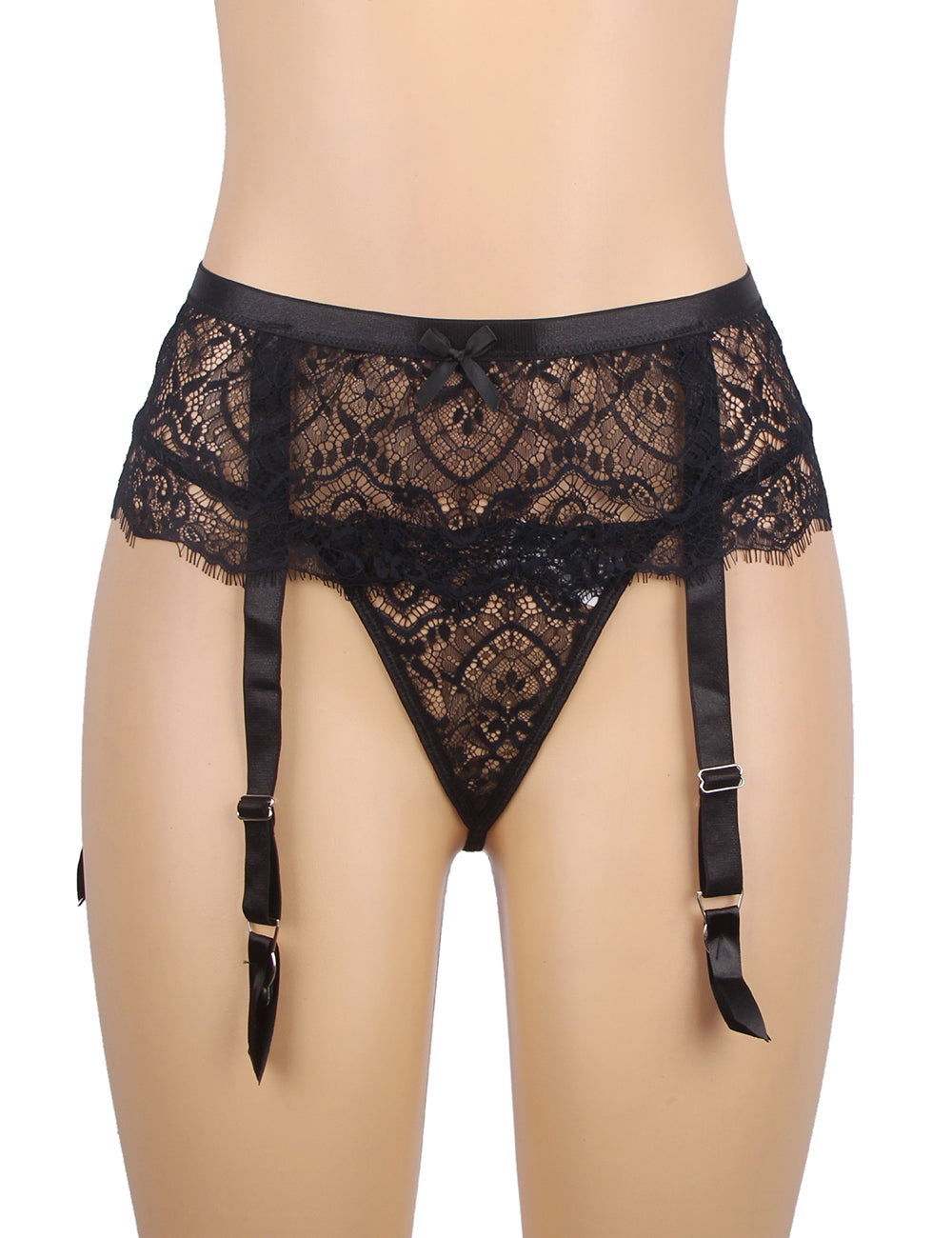 Culotte porte-jarretelles taille haute en dentelle noire à cils avec boutons métalliques
