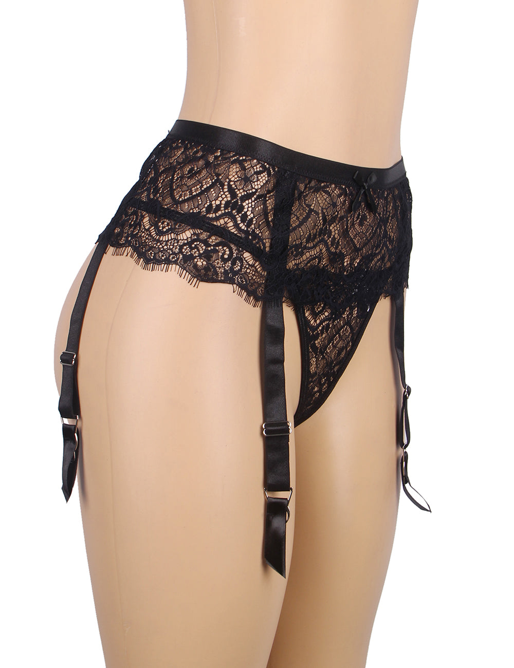 Culotte porte-jarretelles taille haute en dentelle noire à cils avec boutons métalliques