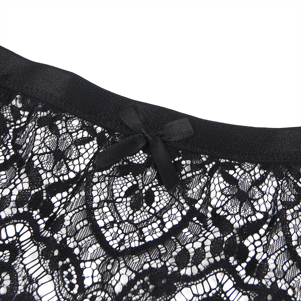 Culotte porte-jarretelles taille haute en dentelle noire à cils avec boutons métalliques