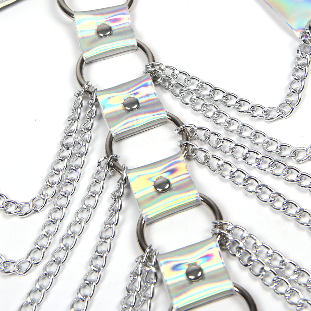Silver Leather Chest Harness Straps Bras Chain