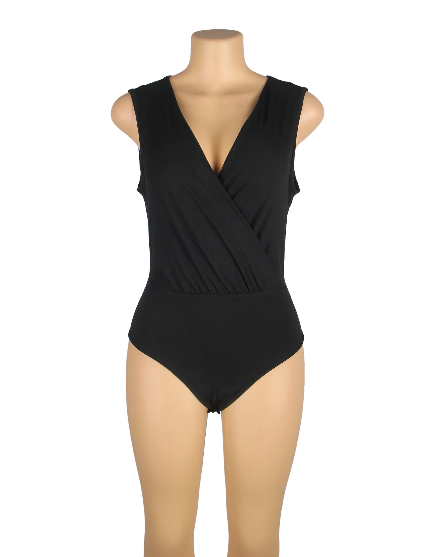 Body noir une pièce sans manches à entrejambe ouverte et décolleté plongeant