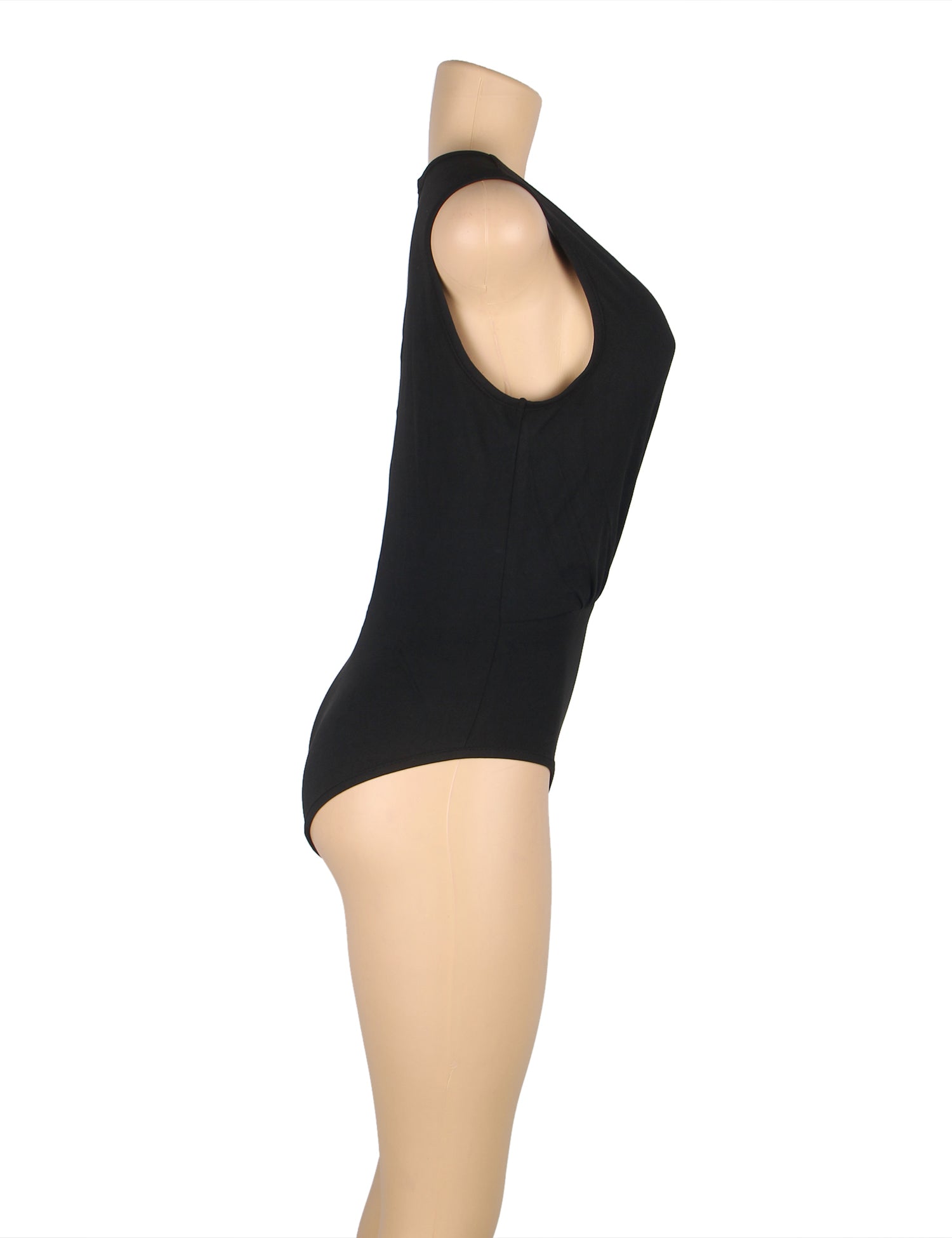 Crotch Open One Piece Sleeveless Black Deep V Fashion Bodysuit