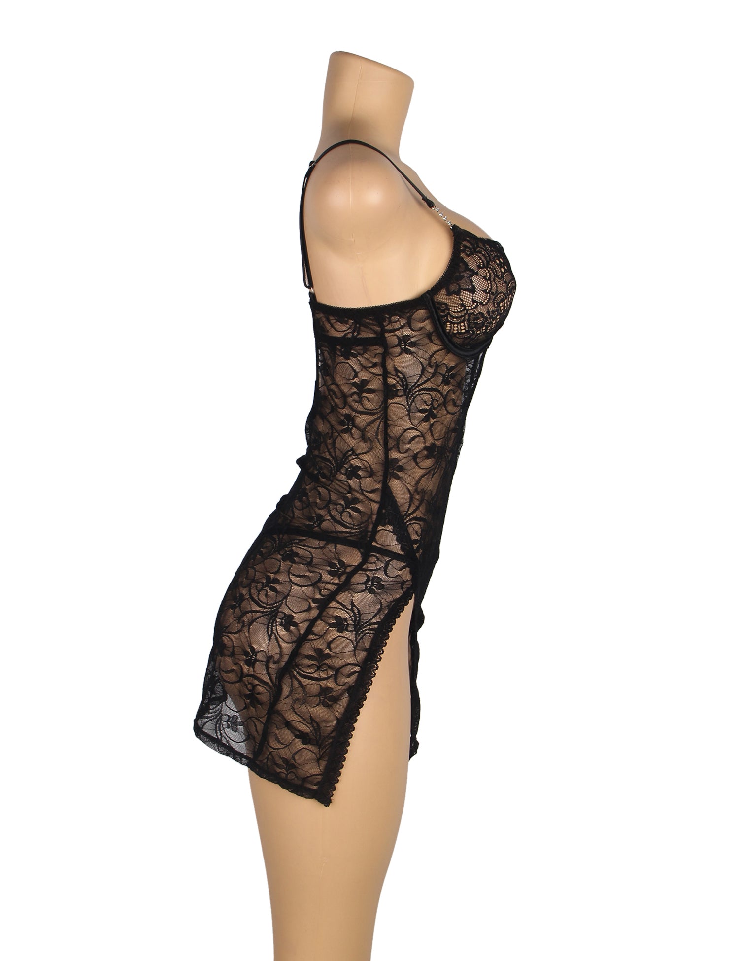 Black Lace With Underwire Adjustable Straps Babydoll