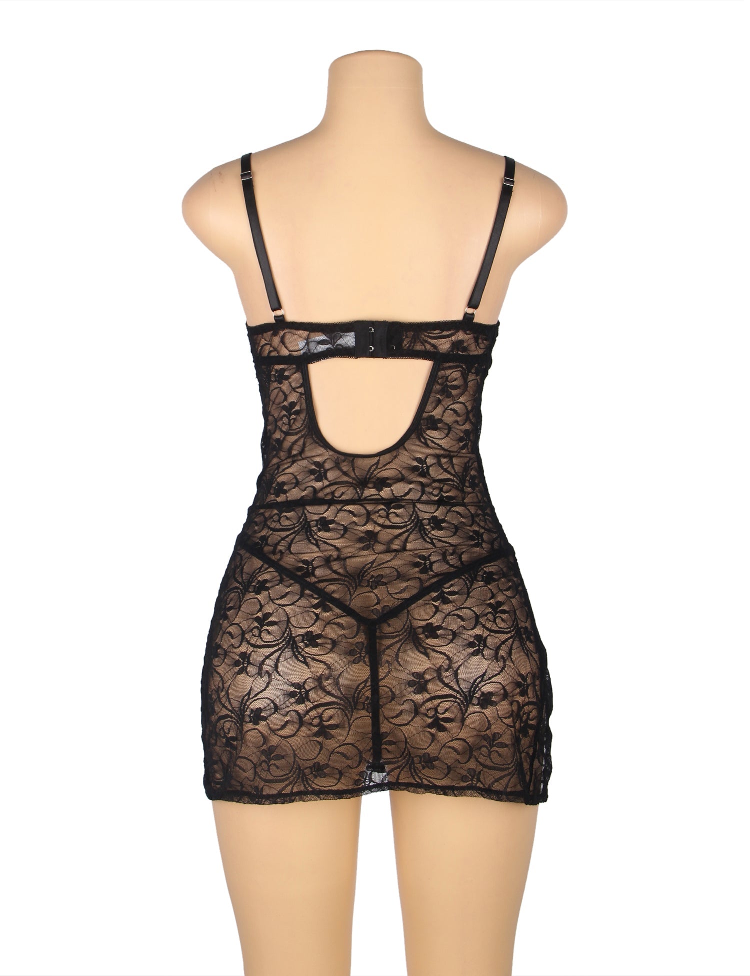 Black Lace With Underwire Adjustable Straps Babydoll